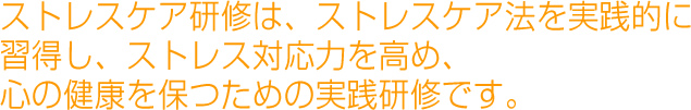 ストレスケア研修は、ストレスケア法を実践的に習得し、ストレス対応力を高め、心の健康を保つための実践研修です。